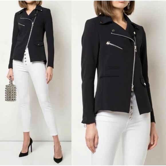 Veronica Beard Hadley Moto Black Jacket with Striped Varsity Dickey Size Small - Picture 3 of 16